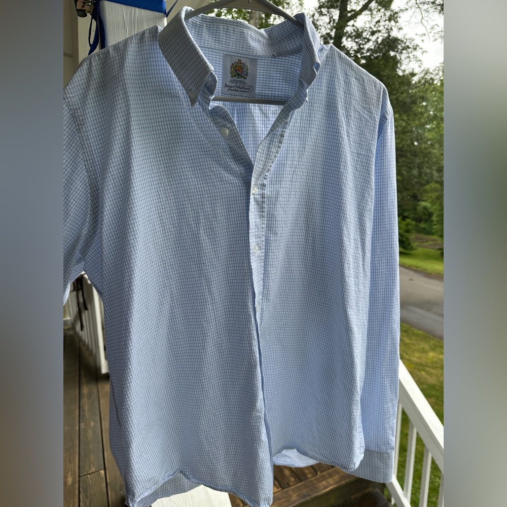 Blue Casual Button Down Shirt with Pinstripe Pattern